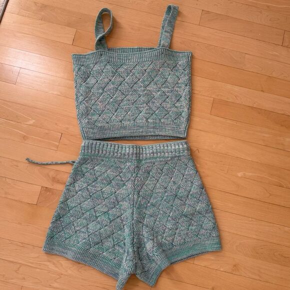 525 America Lattice Cable Knit Cami and Shorts Set in Cyan Multi S NWOT - Picture 5 of 11
